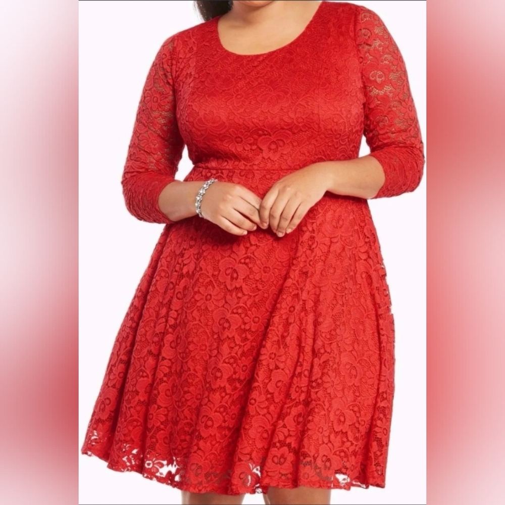 Torrid Floral Red Lace Skater Dress Size 1